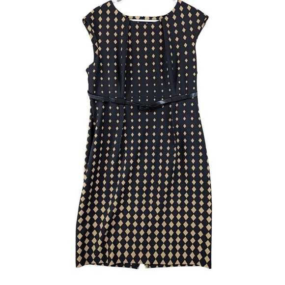 Connected Apparel Dress Womens Black Beige Geometric Sleeveless Belted Size‎ 14 - Picture 1 of 12
